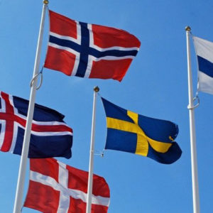 Flags of the Nordic countries that ScandiBox IPTV supply content for